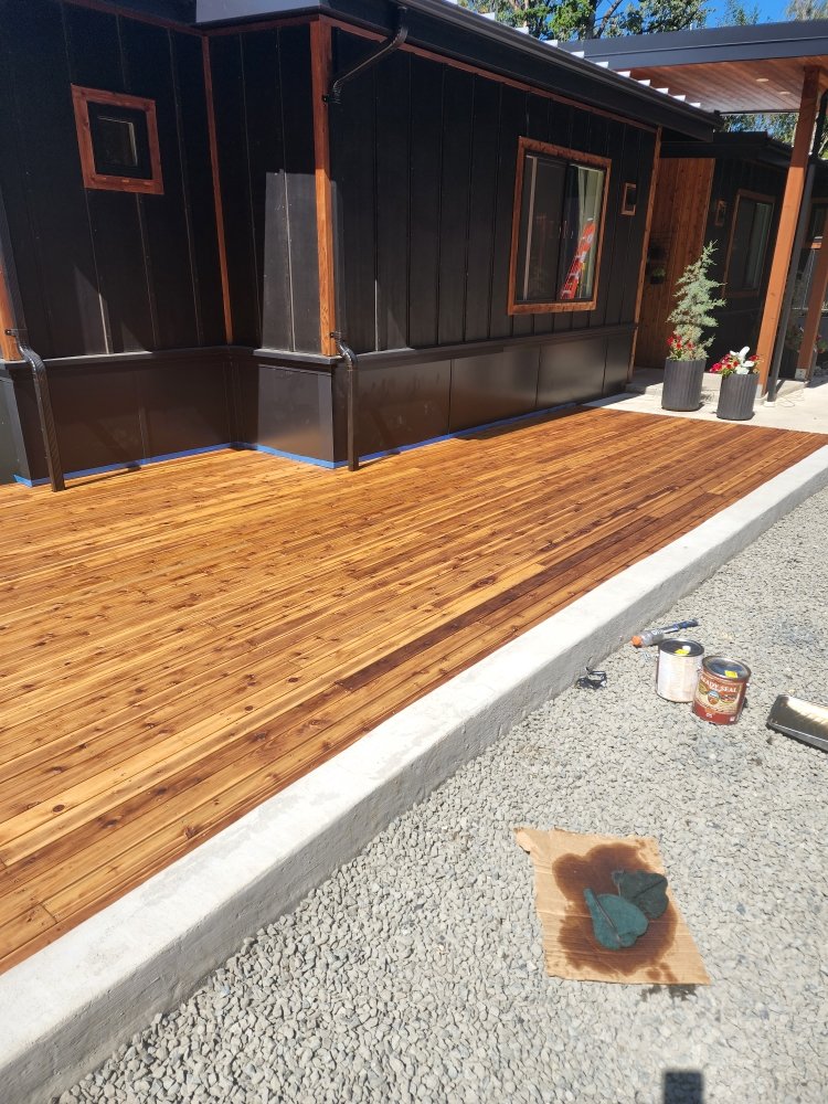 Finished cedar deck after staining
